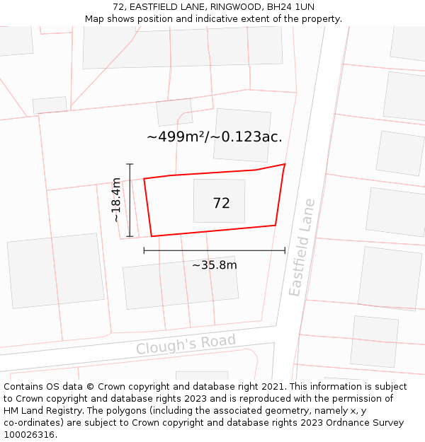 72, EASTFIELD LANE, RINGWOOD, BH24 1UN: Plot and title map