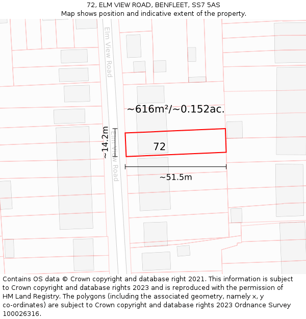 72, ELM VIEW ROAD, BENFLEET, SS7 5AS: Plot and title map