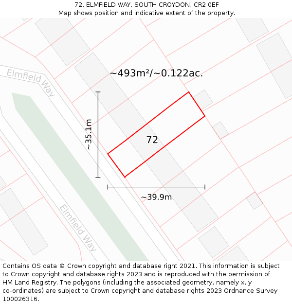 72, ELMFIELD WAY, SOUTH CROYDON, CR2 0EF: Plot and title map