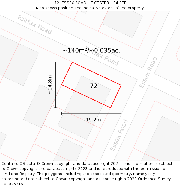 72, ESSEX ROAD, LEICESTER, LE4 9EF: Plot and title map