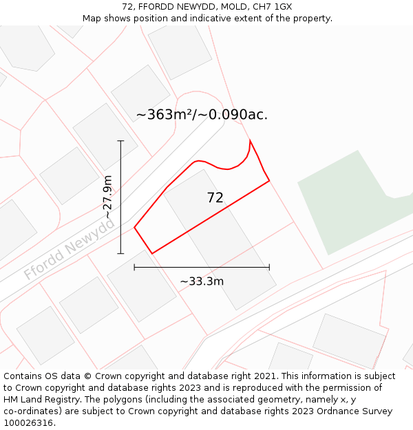 72, FFORDD NEWYDD, MOLD, CH7 1GX: Plot and title map