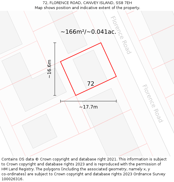 72, FLORENCE ROAD, CANVEY ISLAND, SS8 7EH: Plot and title map