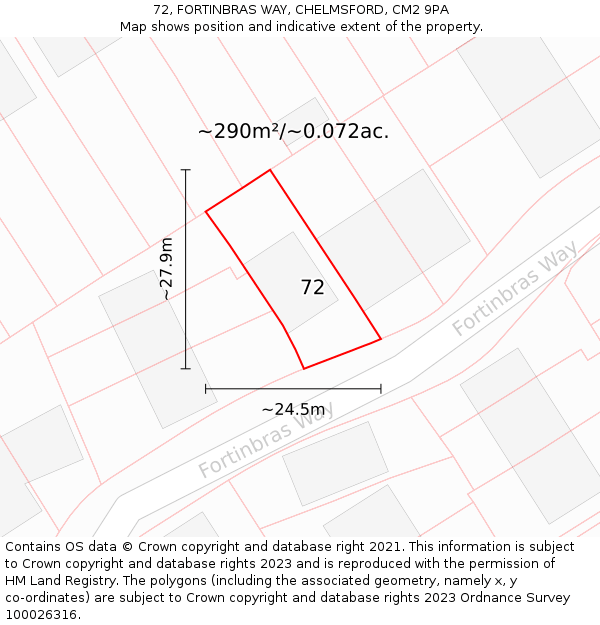 72, FORTINBRAS WAY, CHELMSFORD, CM2 9PA: Plot and title map