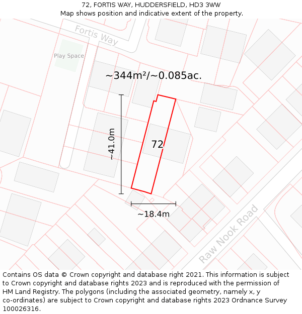 72, FORTIS WAY, HUDDERSFIELD, HD3 3WW: Plot and title map