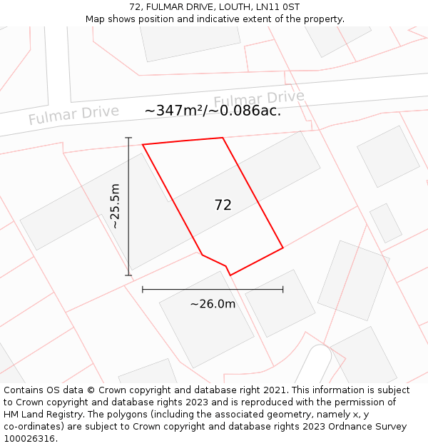 72, FULMAR DRIVE, LOUTH, LN11 0ST: Plot and title map