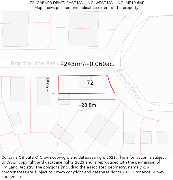 72, GARNER DRIVE, EAST MALLING, WEST MALLING, ME19 6NF: Plot and title map