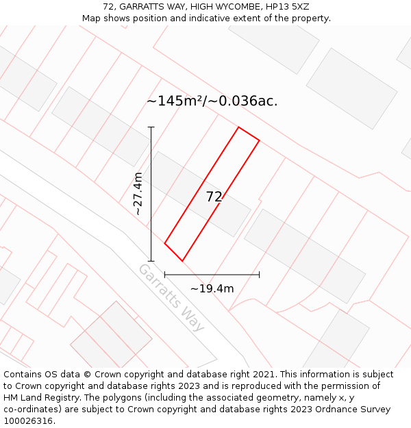 72, GARRATTS WAY, HIGH WYCOMBE, HP13 5XZ: Plot and title map