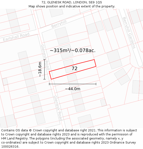 72, GLENESK ROAD, LONDON, SE9 1QS: Plot and title map