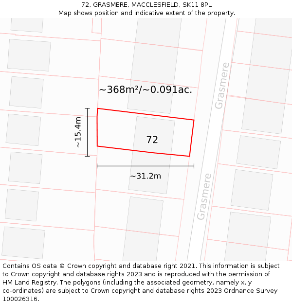 72, GRASMERE, MACCLESFIELD, SK11 8PL: Plot and title map