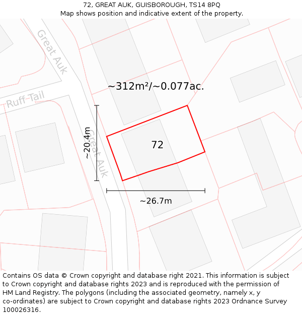 72, GREAT AUK, GUISBOROUGH, TS14 8PQ: Plot and title map