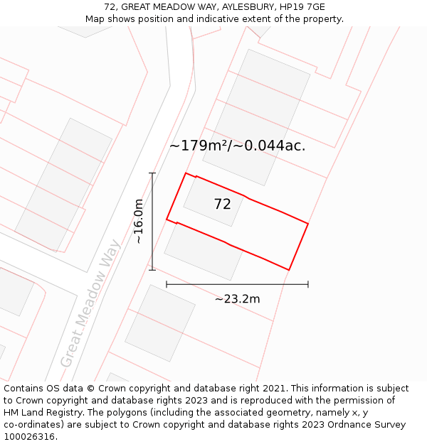 72, GREAT MEADOW WAY, AYLESBURY, HP19 7GE: Plot and title map
