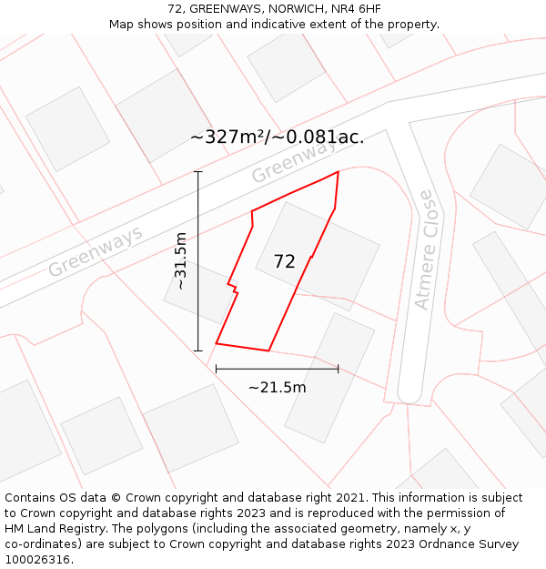 72, GREENWAYS, NORWICH, NR4 6HF: Plot and title map