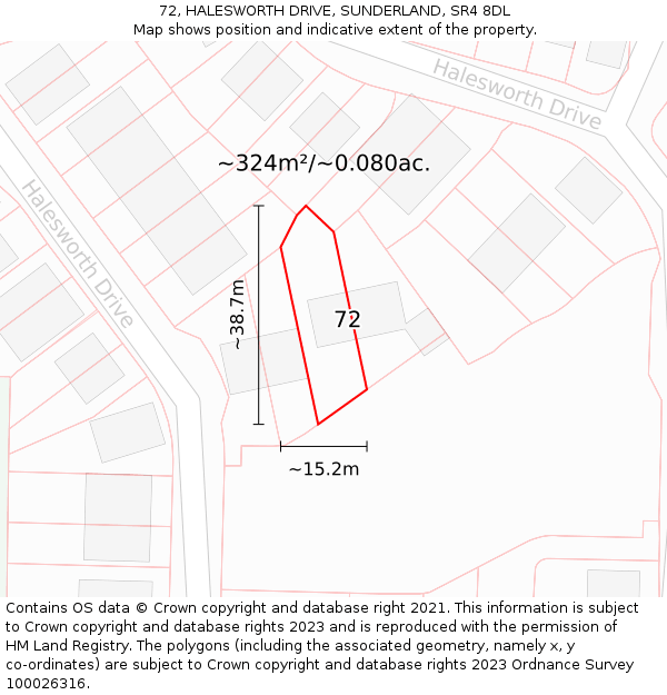 72, HALESWORTH DRIVE, SUNDERLAND, SR4 8DL: Plot and title map