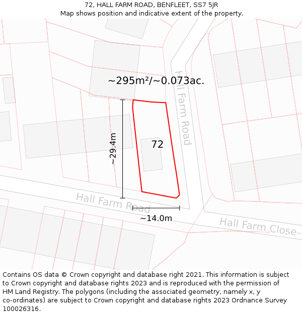 72, HALL FARM ROAD, BENFLEET, SS7 5JR: Plot and title map