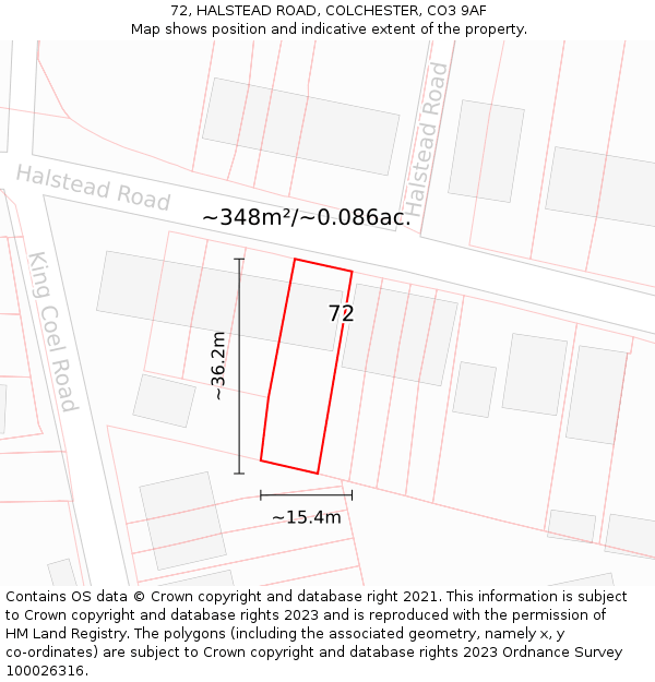 72, HALSTEAD ROAD, COLCHESTER, CO3 9AF: Plot and title map