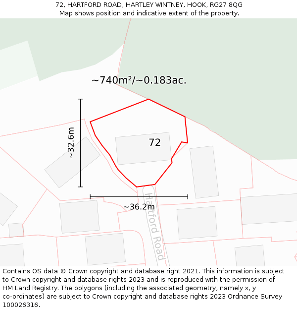 72, HARTFORD ROAD, HARTLEY WINTNEY, HOOK, RG27 8QG: Plot and title map