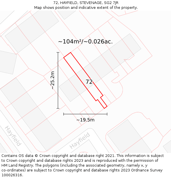 72, HAYFIELD, STEVENAGE, SG2 7JR: Plot and title map