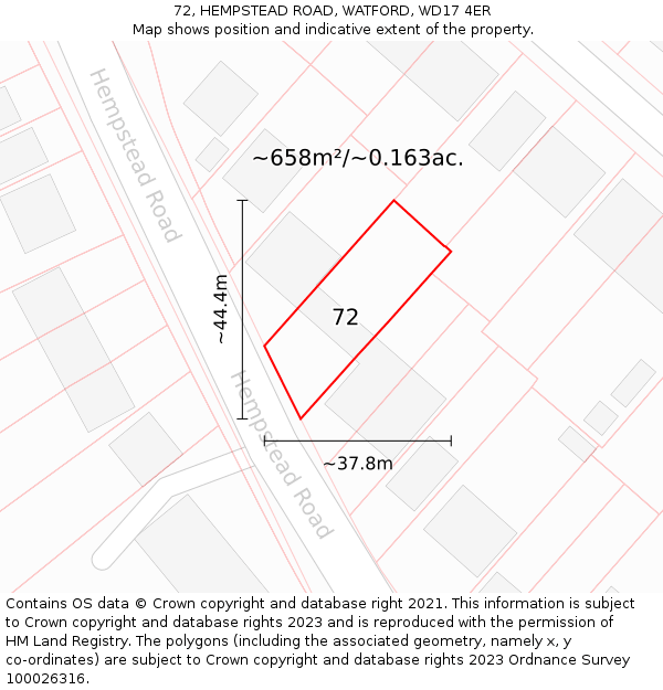 72, HEMPSTEAD ROAD, WATFORD, WD17 4ER: Plot and title map
