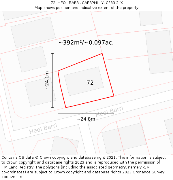 72, HEOL BARRI, CAERPHILLY, CF83 2LX: Plot and title map