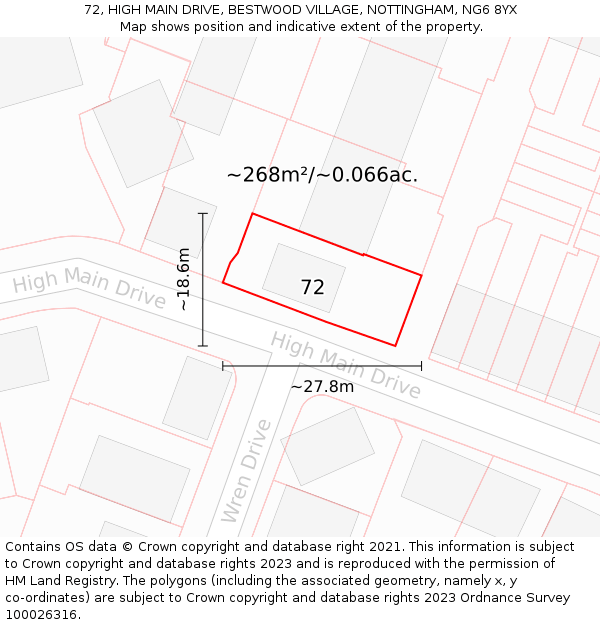 72, HIGH MAIN DRIVE, BESTWOOD VILLAGE, NOTTINGHAM, NG6 8YX: Plot and title map