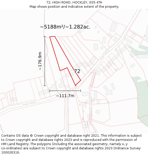 72, HIGH ROAD, HOCKLEY, SS5 4TA: Plot and title map