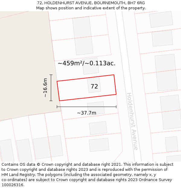 72, HOLDENHURST AVENUE, BOURNEMOUTH, BH7 6RG: Plot and title map