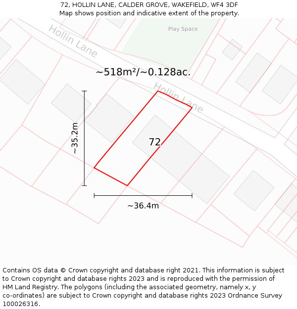 72, HOLLIN LANE, CALDER GROVE, WAKEFIELD, WF4 3DF: Plot and title map