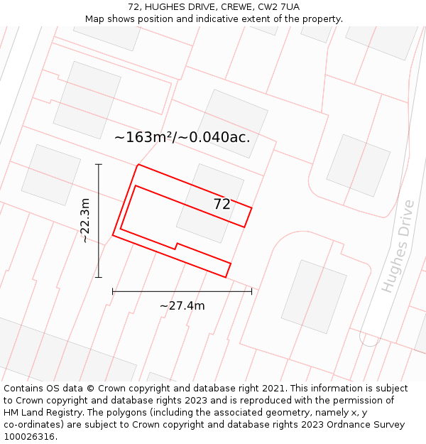 72, HUGHES DRIVE, CREWE, CW2 7UA: Plot and title map