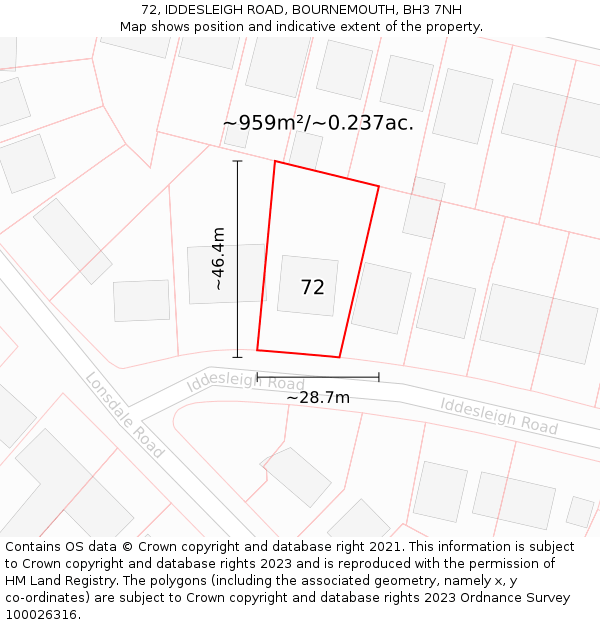72, IDDESLEIGH ROAD, BOURNEMOUTH, BH3 7NH: Plot and title map