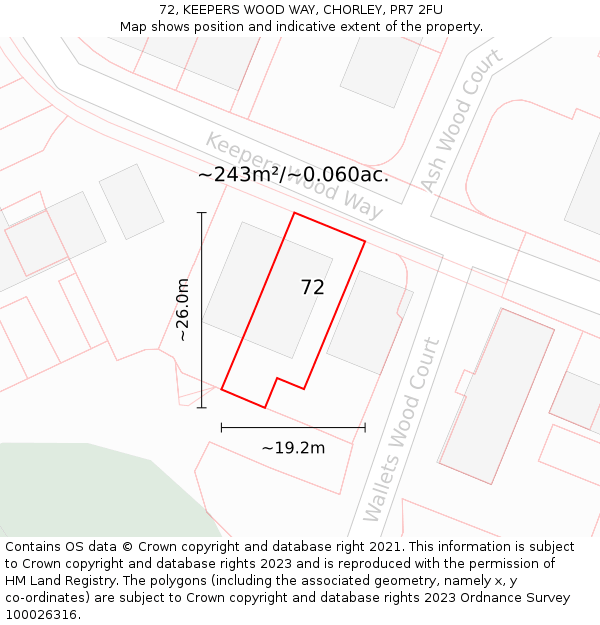 72, KEEPERS WOOD WAY, CHORLEY, PR7 2FU: Plot and title map