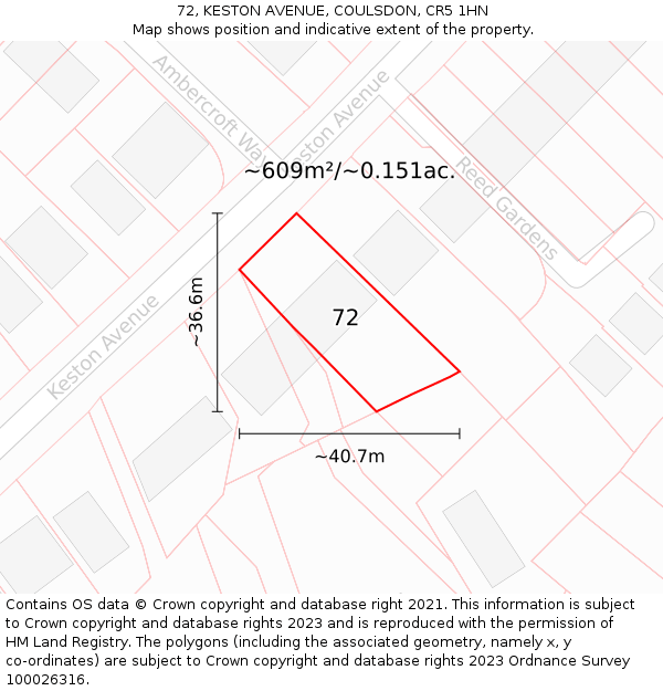 72, KESTON AVENUE, COULSDON, CR5 1HN: Plot and title map