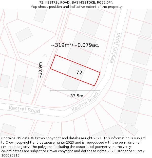 72, KESTREL ROAD, BASINGSTOKE, RG22 5PN: Plot and title map