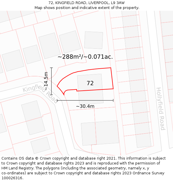 72, KINGFIELD ROAD, LIVERPOOL, L9 3AW: Plot and title map