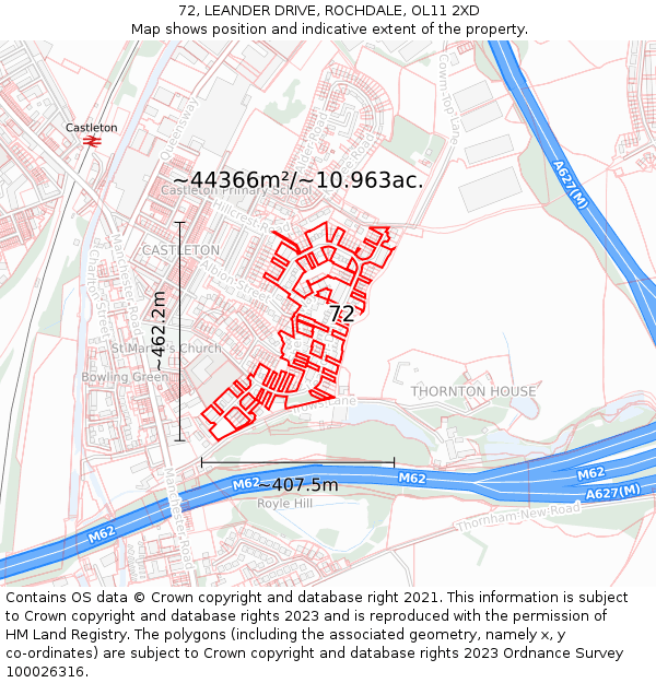 72, LEANDER DRIVE, ROCHDALE, OL11 2XD: Plot and title map