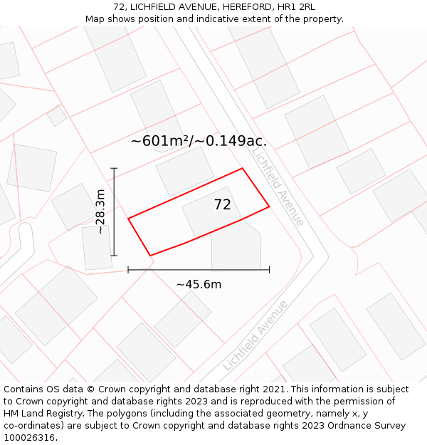 72, LICHFIELD AVENUE, HEREFORD, HR1 2RL: Plot and title map