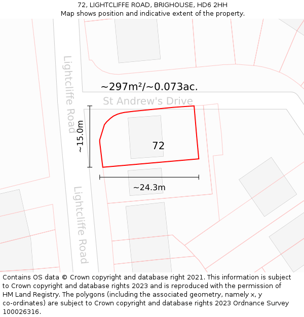 72, LIGHTCLIFFE ROAD, BRIGHOUSE, HD6 2HH: Plot and title map