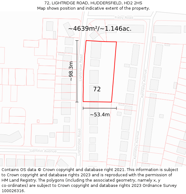 72, LIGHTRIDGE ROAD, HUDDERSFIELD, HD2 2HS: Plot and title map