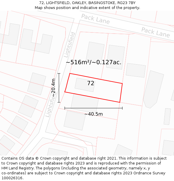 72, LIGHTSFIELD, OAKLEY, BASINGSTOKE, RG23 7BY: Plot and title map