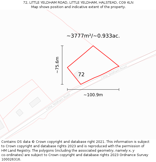 72, LITTLE YELDHAM ROAD, LITTLE YELDHAM, HALSTEAD, CO9 4LN: Plot and title map