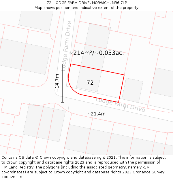 72, LODGE FARM DRIVE, NORWICH, NR6 7LP: Plot and title map