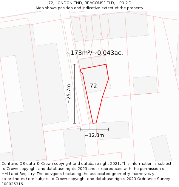 72, LONDON END, BEACONSFIELD, HP9 2JD: Plot and title map