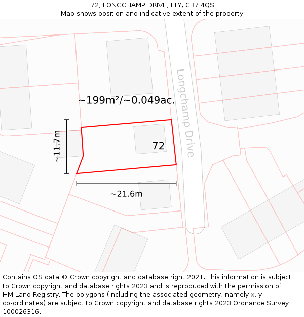 72, LONGCHAMP DRIVE, ELY, CB7 4QS: Plot and title map