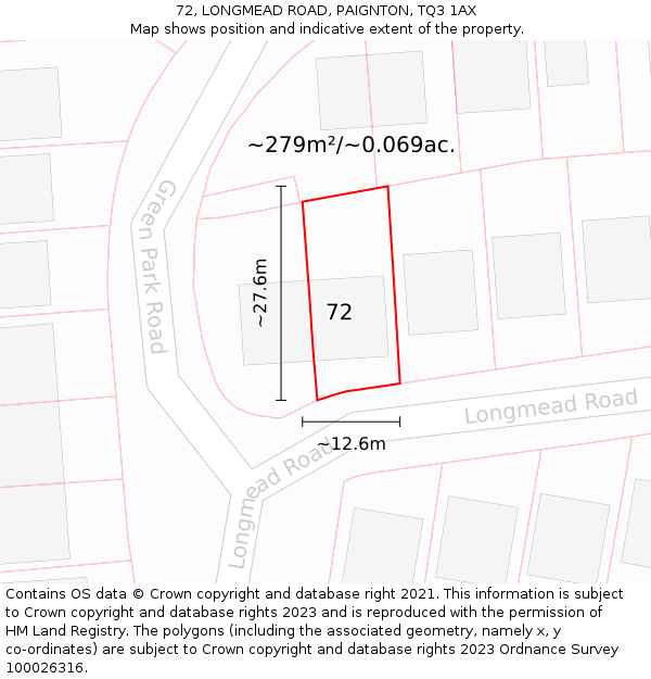 72, LONGMEAD ROAD, PAIGNTON, TQ3 1AX: Plot and title map