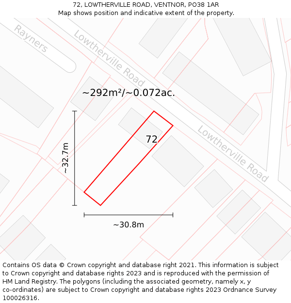 72, LOWTHERVILLE ROAD, VENTNOR, PO38 1AR: Plot and title map