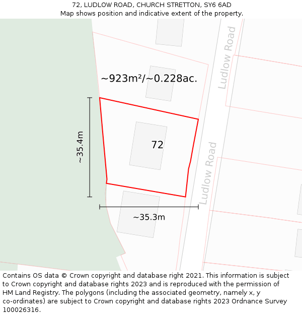 72, LUDLOW ROAD, CHURCH STRETTON, SY6 6AD: Plot and title map