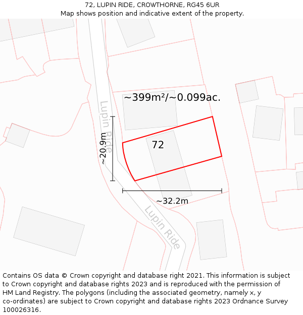 72, LUPIN RIDE, CROWTHORNE, RG45 6UR: Plot and title map