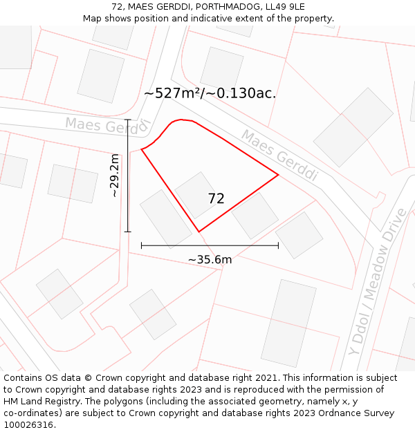 72, MAES GERDDI, PORTHMADOG, LL49 9LE: Plot and title map