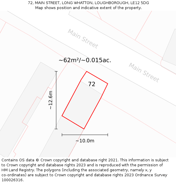 72, MAIN STREET, LONG WHATTON, LOUGHBOROUGH, LE12 5DG: Plot and title map