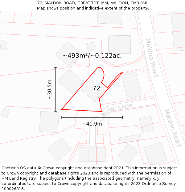 72, MALDON ROAD, GREAT TOTHAM, MALDON, CM9 8NL: Plot and title map