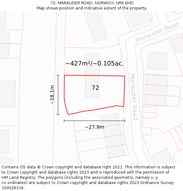 72, MARAUDER ROAD, NORWICH, NR6 6HD: Plot and title map